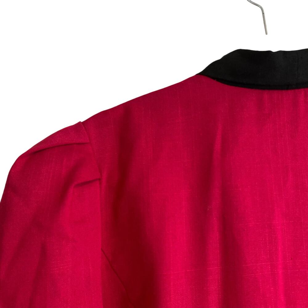 Vintage 80s Pink Black Cloth Button Collar V Neck Boxy Oversize Dress Sz Medium - Picture 15 of 16